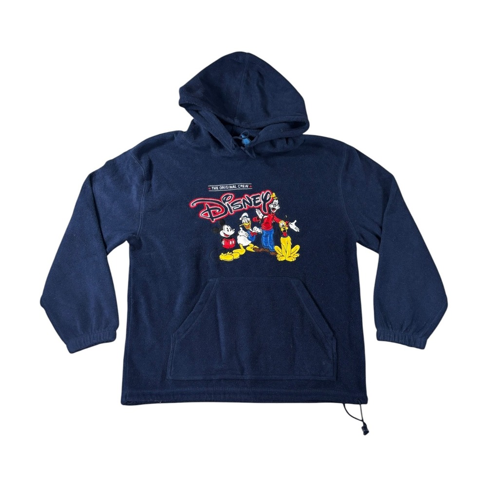 Disney‎ The Original Crew Fleece Hoodie Navy Blue Mickey Donald Goofy Pluto L